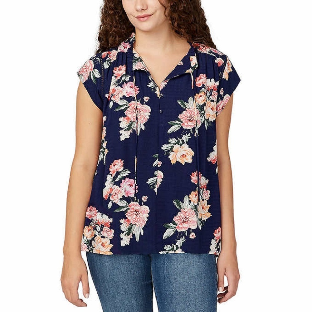 Buffalo David Bitton Womens Flutter Sleeve Floral Top Size X-Large